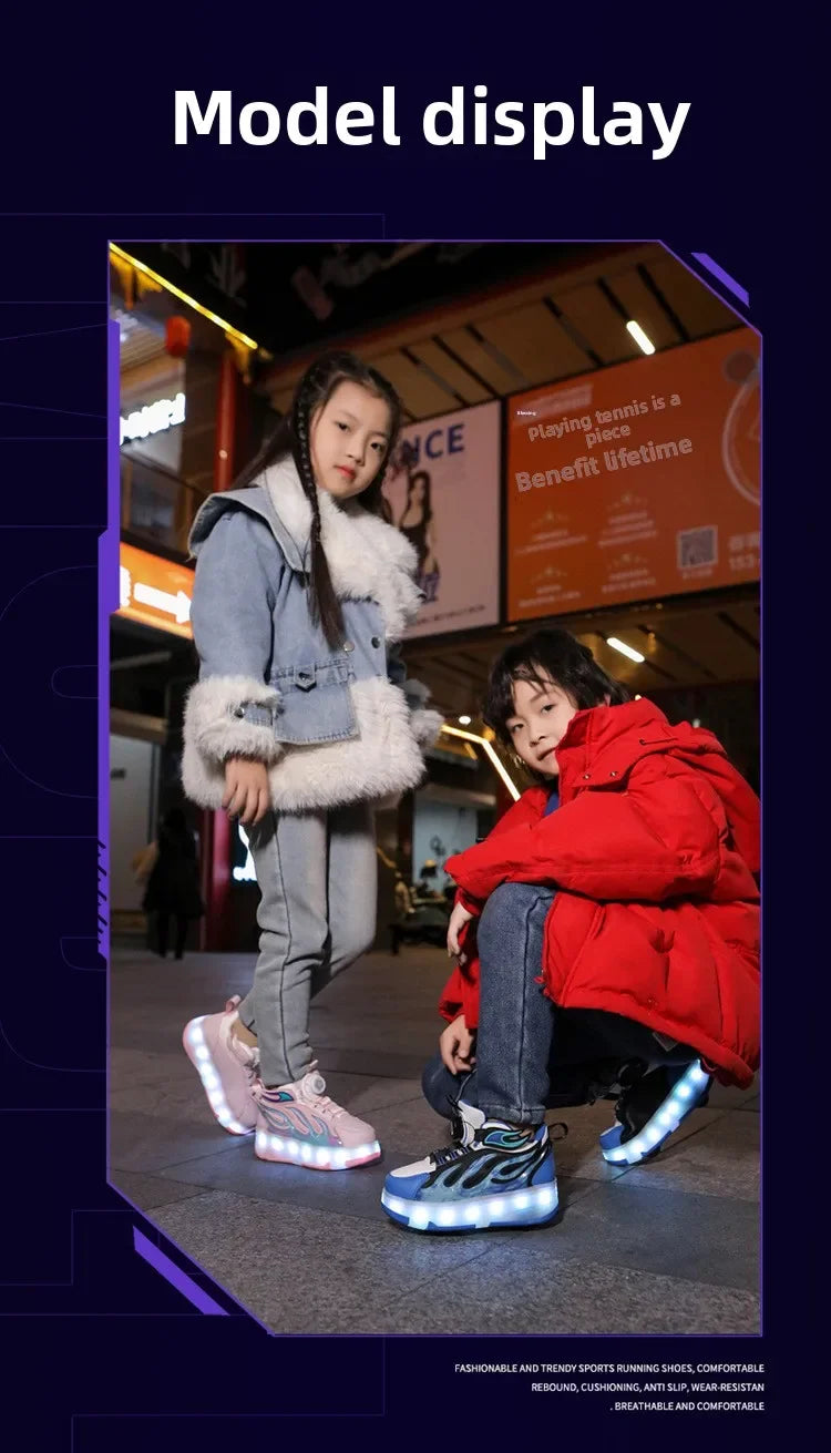 Roller Sneakers Kid Sport Gym Footwear Roller Skates 4 Wheels USB Charge Illuminated Shoes Boys Girls Casual Skateboard Shoes