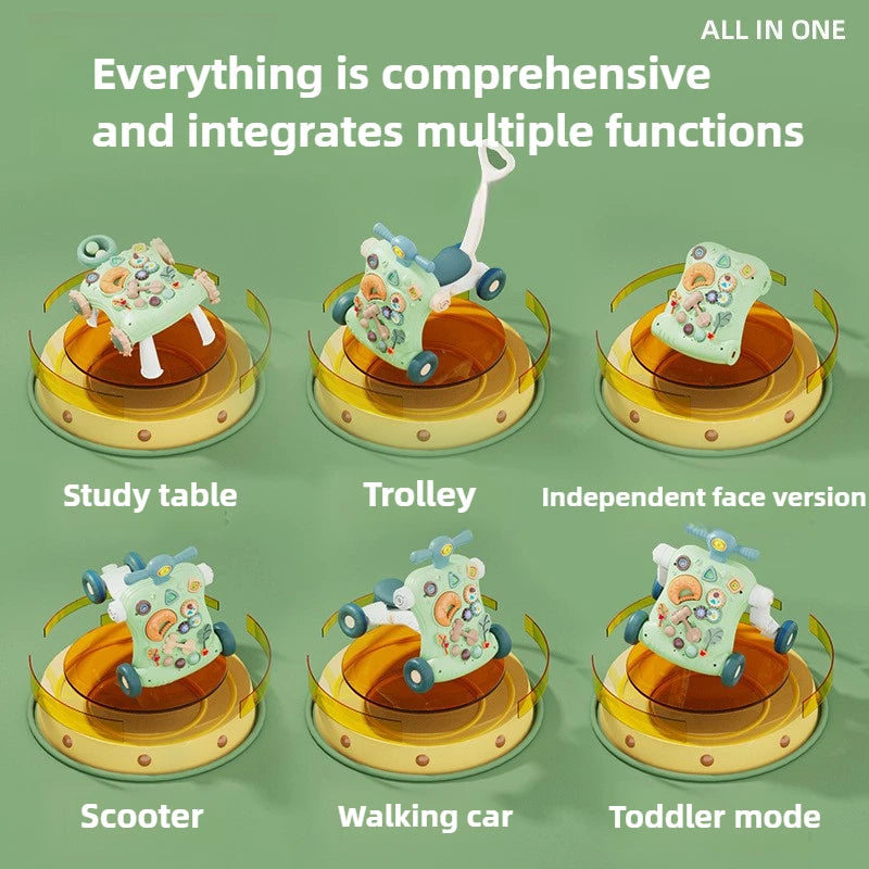 Multifunctional Baby Stroller & Walker - Foldable Portable Hand-Slide Learning Toy with Anti-Tip Design with Music & LED Lights