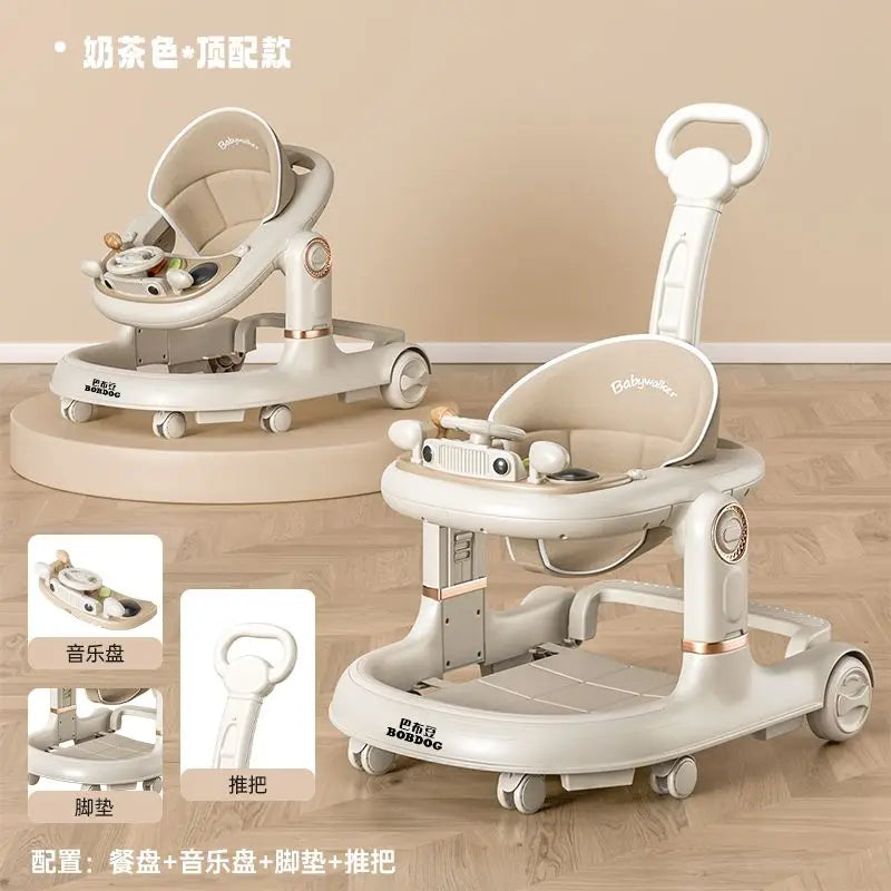 New 4-in-1 Multifunctional Baby Walker Anti-Bow Legs Anti-Tip Design 360° Swivel Silent Wheels Suitable 6-18 Months Solid Color