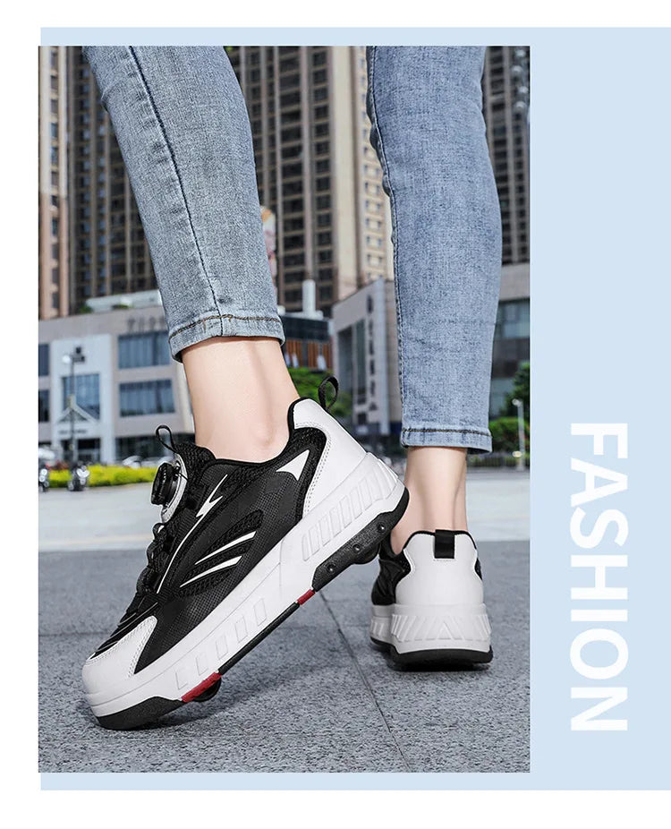 Detachable Wheel Roller Skate Shoes Children's Speed Roller Skates Boys' Sports Racing Sneaker with 2 Wheels Ice Skating Shoes