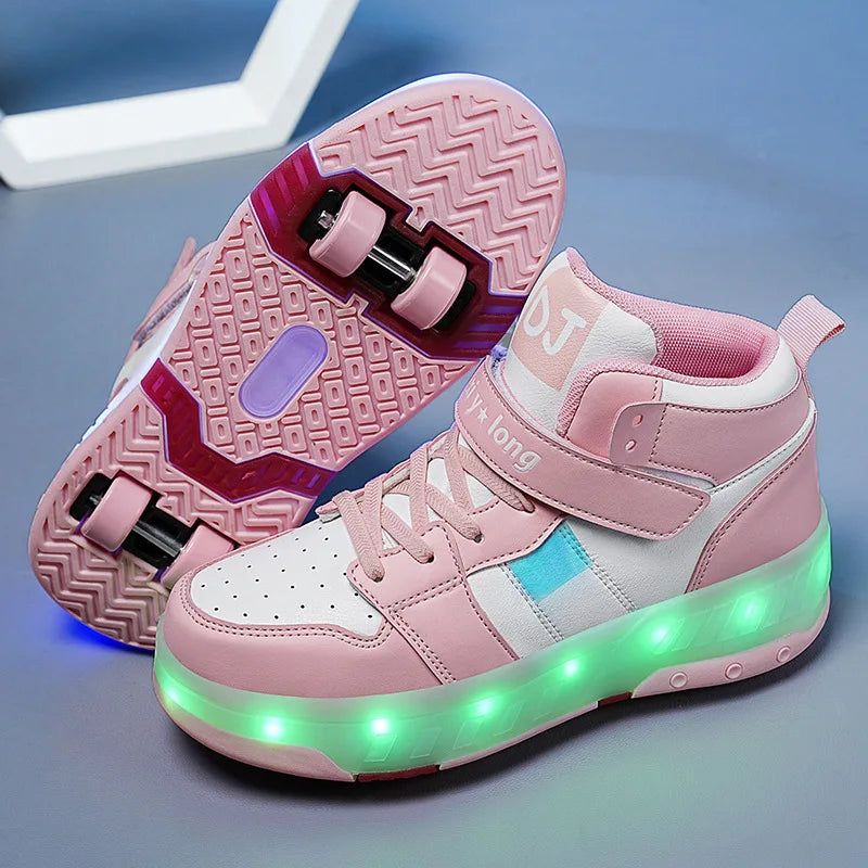 Women's High Top 4 Wheel Roller Shoes Fashionable Unisex Automatic Pop-up Sneakers With Wheels Dual-purpose Skating Casual Shoes