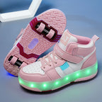 Women's High Top 4 Wheel Roller Shoes Fashionable Unisex Automatic Pop-up Sneakers With Wheels Dual-purpose Skating Casual Shoes