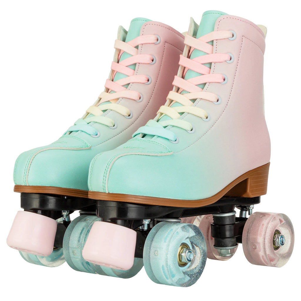 Pink Purple Blue Women Double Row Roller Skates Leather Breathable 4 wheel Sliding Skating Rollers sneakers size 31 32 33 34 35
