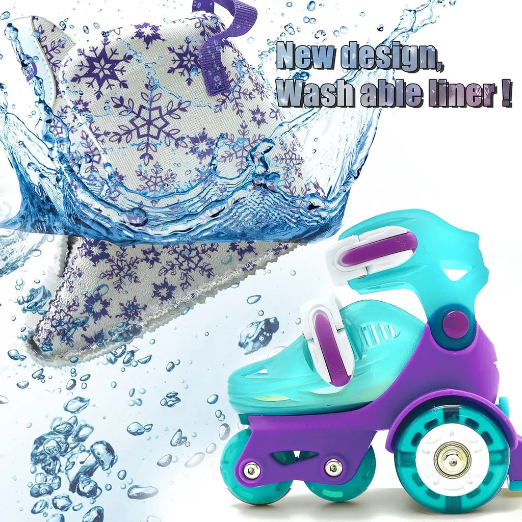 Kids Roller Skates Beginners Three-Point Roller Skates with Light up Wheels Adjustable Safety Assist Roller Skating Shoes