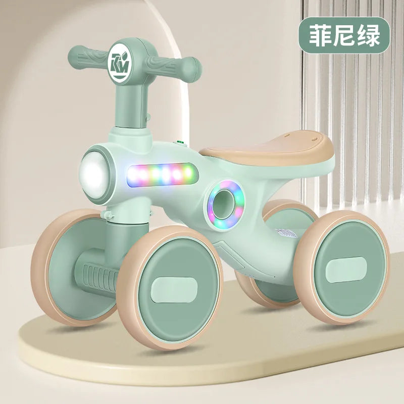 Children's Balance Bike Baby No Pedals, Anti-rollover Four-wheel Twist Wheel Lighted Wheels