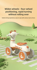 Four Wheels Children Balance Bike with Music Lights Infant Baby Walker Toddler First Bicycle Ride on Toy Gifts for Kids Aged 1-3