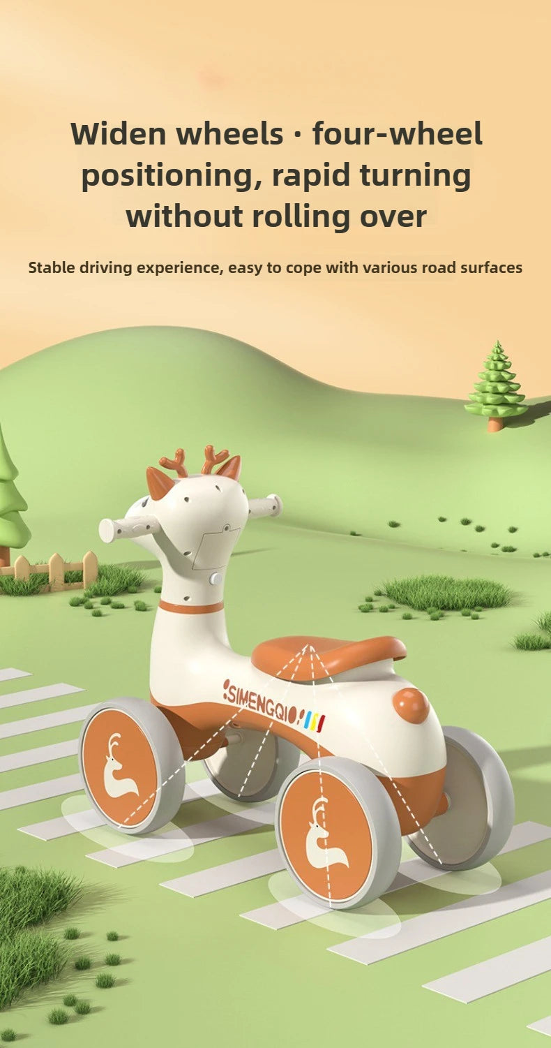 Four Wheels Children Balance Bike with Music Lights Infant Baby Walker Toddler First Bicycle Ride on Toy Gifts for Kids Aged 1-3