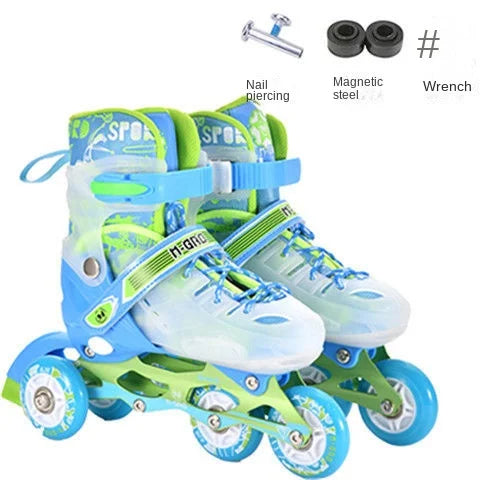 the Skating Shoes Children Beginners Baby Double Row Four-Wheel Boys Girls Roller Kids Skates