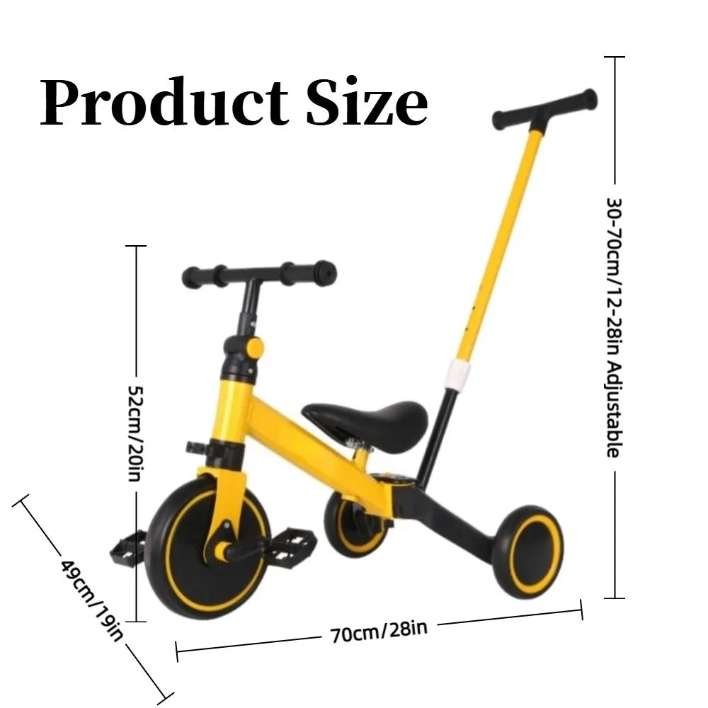 4 in 1 Mode Baby Tricycle Sturdy Detachable Kids Bicycle with Push Handle Multifunctional Toddler Balance Bike For 1-4 Years Old