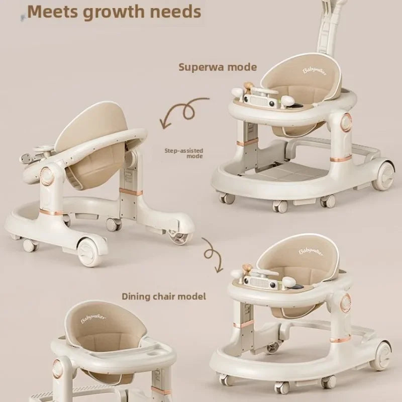 New 4-in-1 Multifunctional Baby Walker Anti-Bow Legs Anti-Tip Design 360° Swivel Silent Wheels Suitable 6-18 Months Solid Color