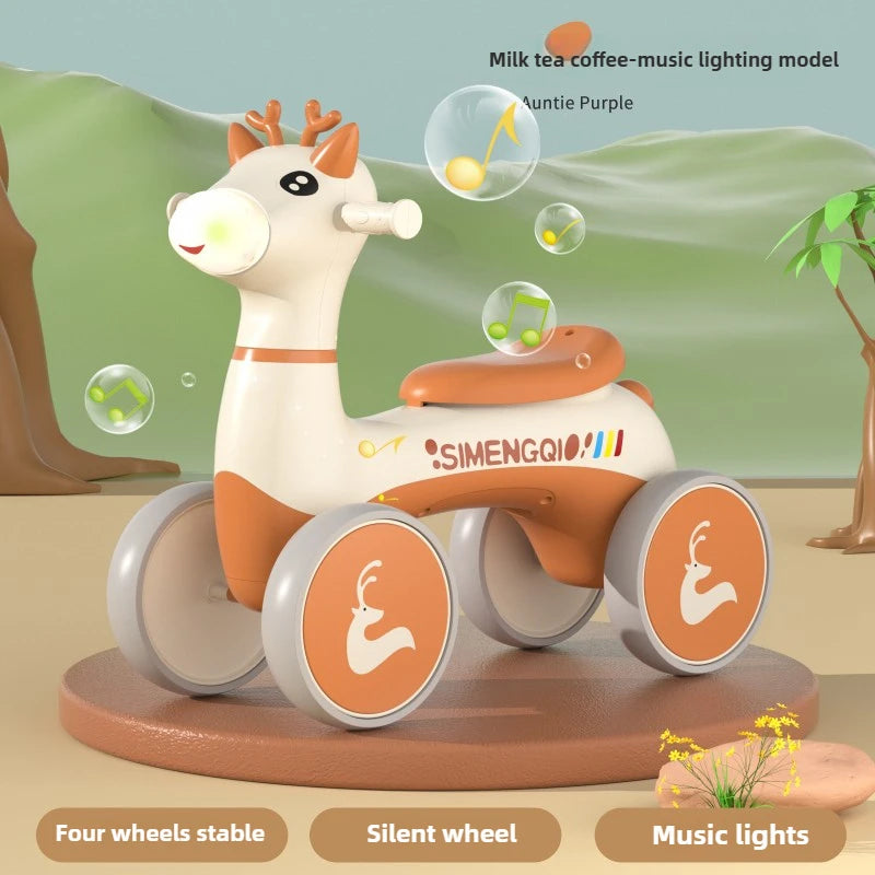 Baby Cartoon Glider Bike Toddler Balance Training 4 Wheels Scooter Outdoor Ride on Toys Baby Walker Gifts for Children Aged 1-3