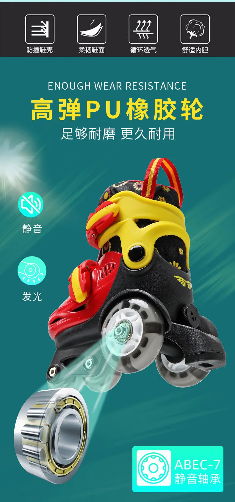 Children Skates High Elastic PU Double-row Roller Skates For Age 2-8 Kids Skating Shoes Adjustable Size