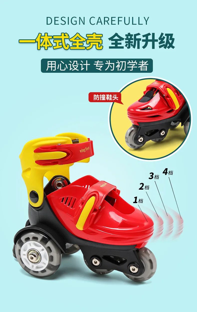 Children Skates High Elastic PU Double-row Roller Skates For Age 2-8 Kids Skating Shoes Adjustable Size