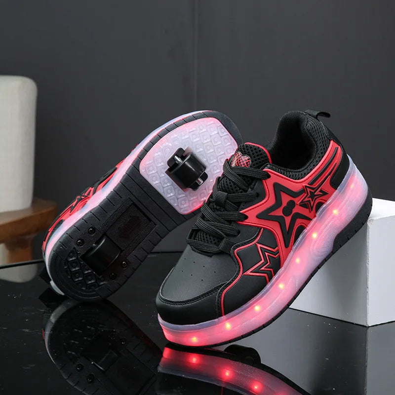 2023 New Dual-purpose Roller Skating Deformation Shoes Double Row Roller Skating Shoes Modified Version Four-wheel Running Shoes