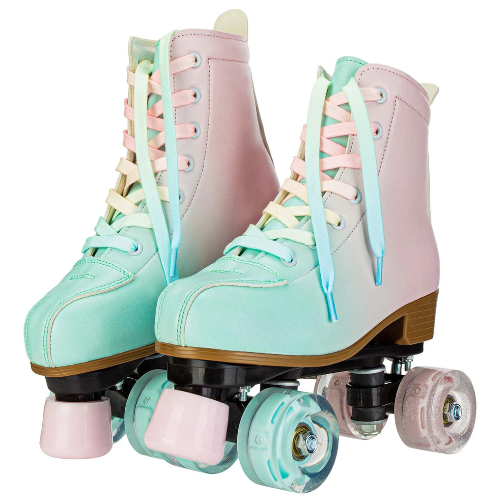 2024 PU Leather Flashing 4 Wheels Roller Skates For Women Double Row Skate Shoes Beginner Quad Sneaker Skating Ice Rink Training