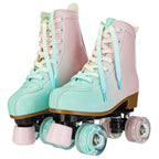 2024 PU Leather Flashing 4 Wheels Roller Skates For Women Double Row Skate Shoes Beginner Quad Sneaker Skating Ice Rink Training