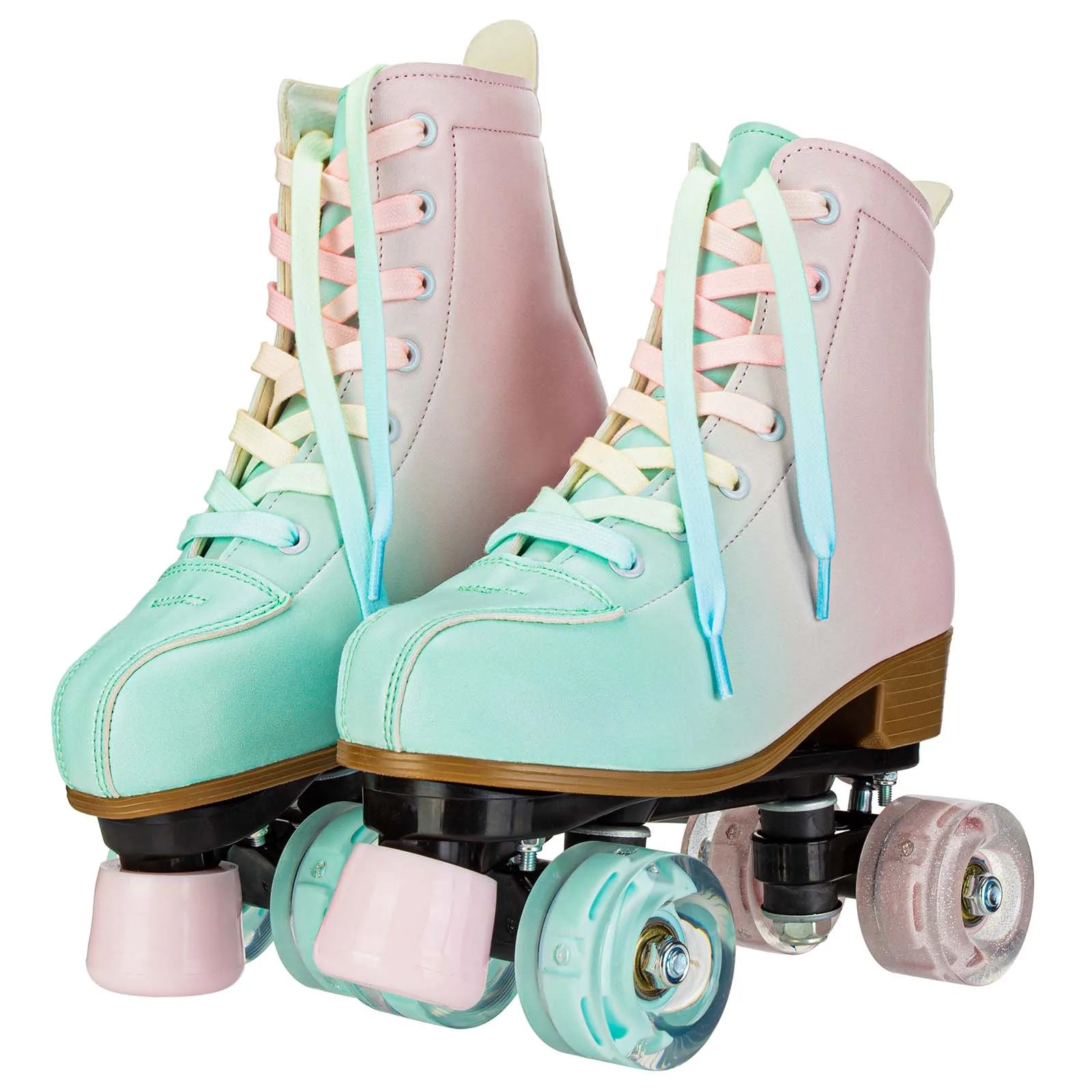 2024 PU Leather Flashing 4 Wheels Roller Skates For Women Double Row Skate Shoes Beginner Quad Sneaker Skating Ice Rink Training