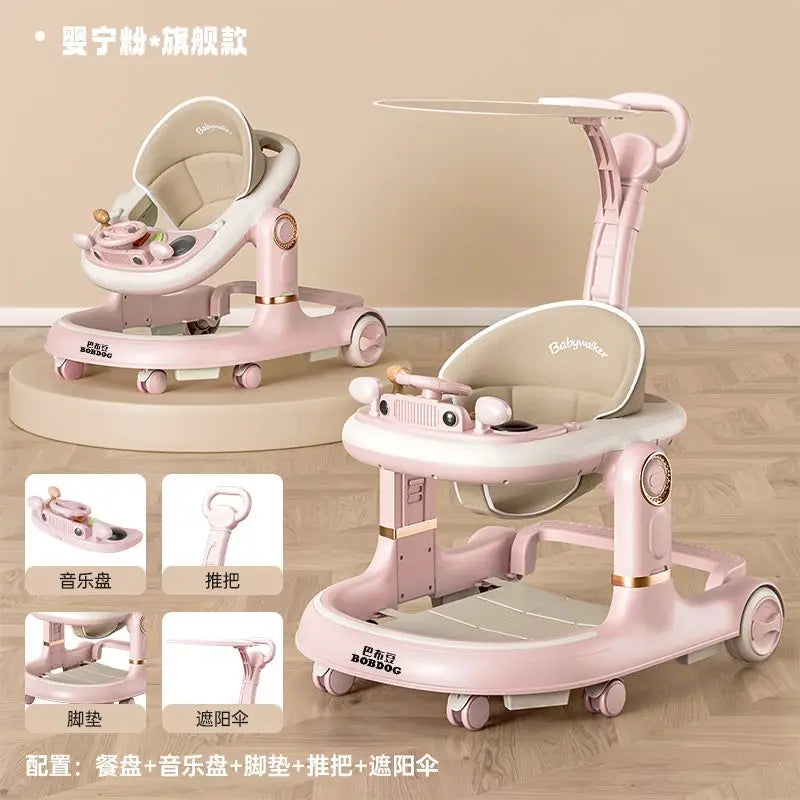 New 4-in-1 Multifunctional Baby Walker Anti-Bow Legs Anti-Tip Design 360° Swivel Silent Wheels Suitable 6-18 Months Solid Color