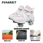 Women's High Top 4 Wheel Roller Shoes Fashionable Unisex Automatic Pop-up Sneakers With Wheels Dual-purpose Skating Casual Shoes