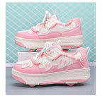 4 Wheels Roller Skate Shoes for Boys Girls Sneakers with Detachable Wheels Sport Shoe for Kids Removable Pulley Skate Skating