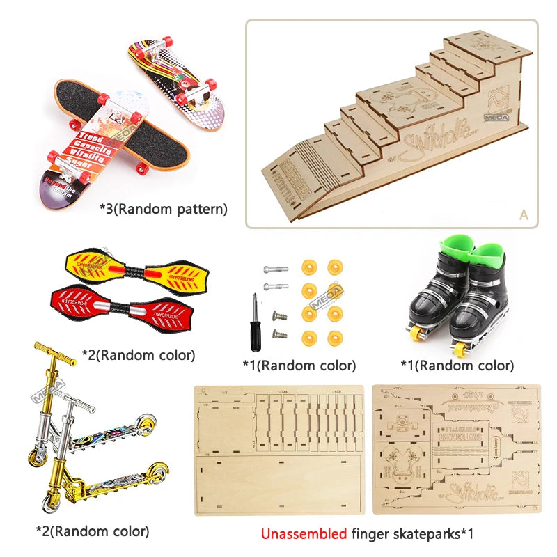 Plastic Fingerboard Toys with Scooter Roller Skating Shoes Tools Wooden Skateboard Platform Finger Skteboard Kits for Kids