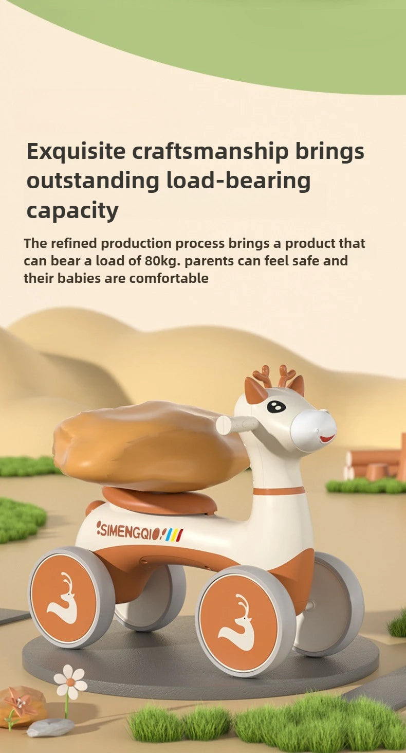 Four Wheels Children Balance Bike with Music Lights Infant Baby Walker Toddler First Bicycle Ride on Toy Gifts for Kids Aged 1-3