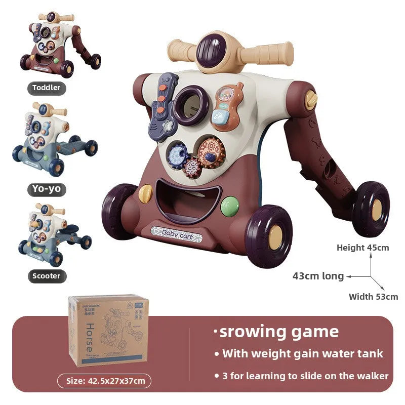 Multifunctional Baby Stroller & Walker - Foldable Portable Hand-Slide Learning Toy with Anti-Tip Design with Music & LED Lights