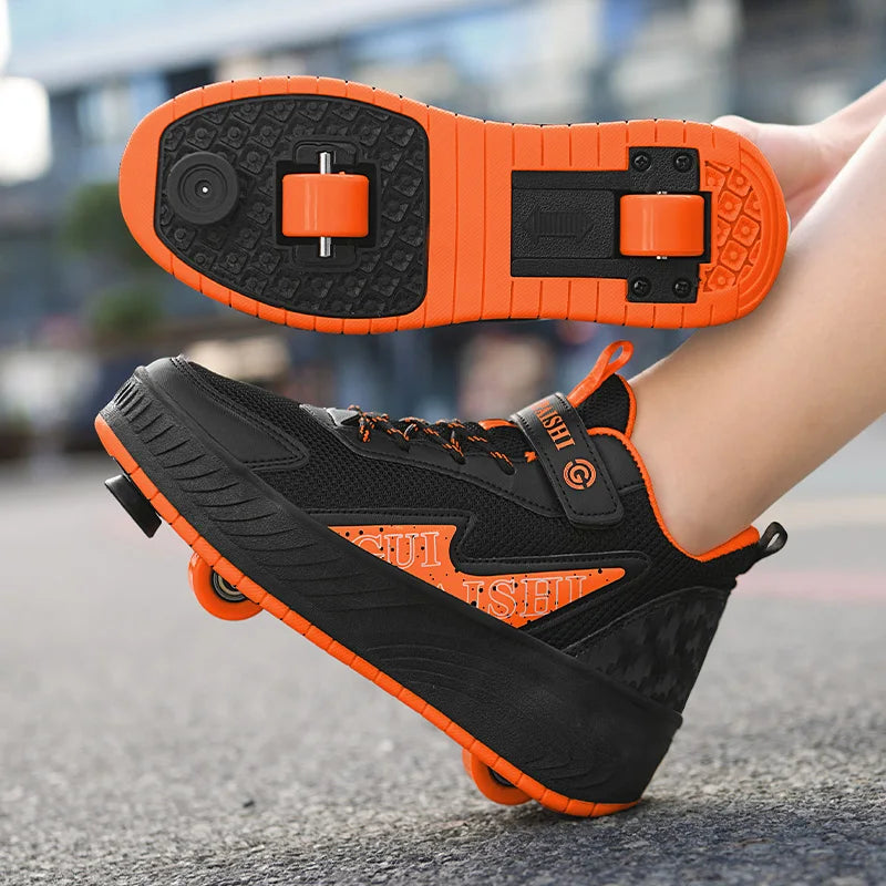 New Boys' 2 Wheel Dual-use Luminous Roller Skates For Boys And Girls Students Outdoor Wheeled Sports Shoes