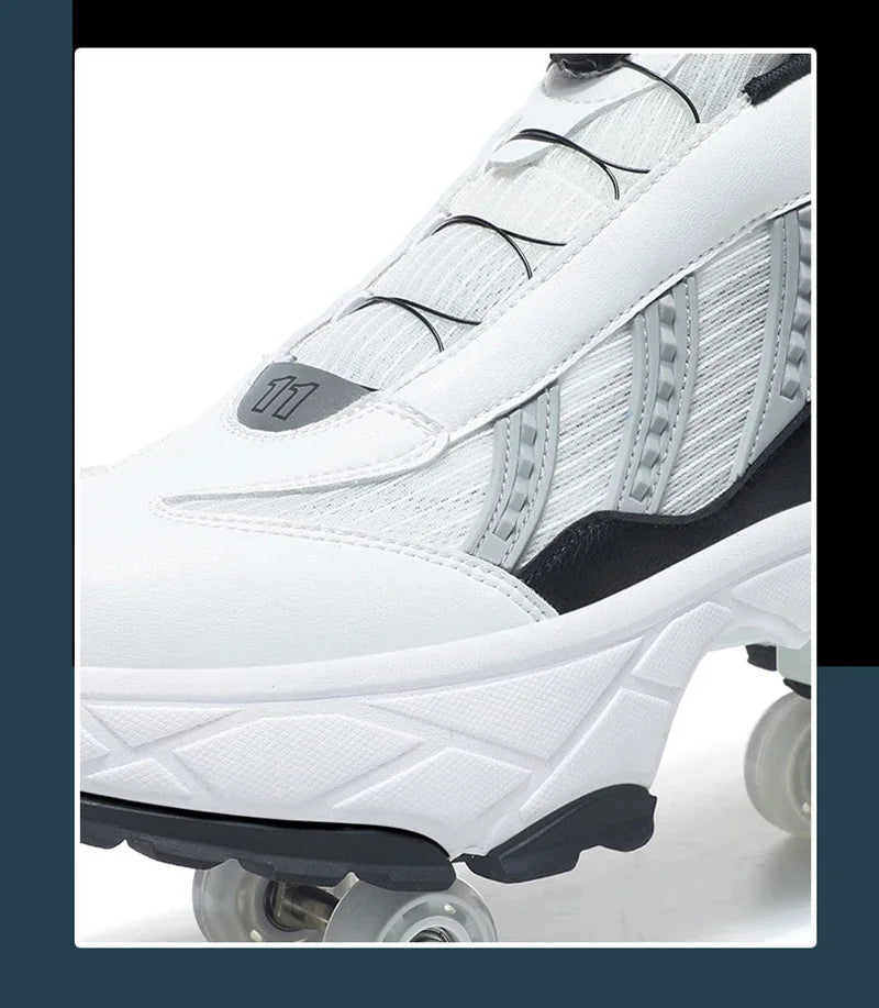 Double Row 4-Wheel Skates Roller Shoes with Wheels Dual-Purpose Racing Roller Sneakers Skateboard Shoes Speed Roller Skate Shoes