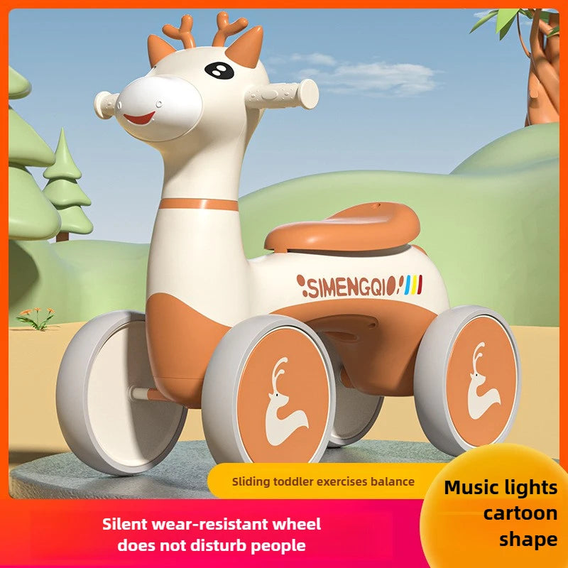 Baby Cartoon Glider Bike Toddler Balance Training 4 Wheels Scooter Outdoor Ride on Toys Baby Walker Gifts for Children Aged 1-3