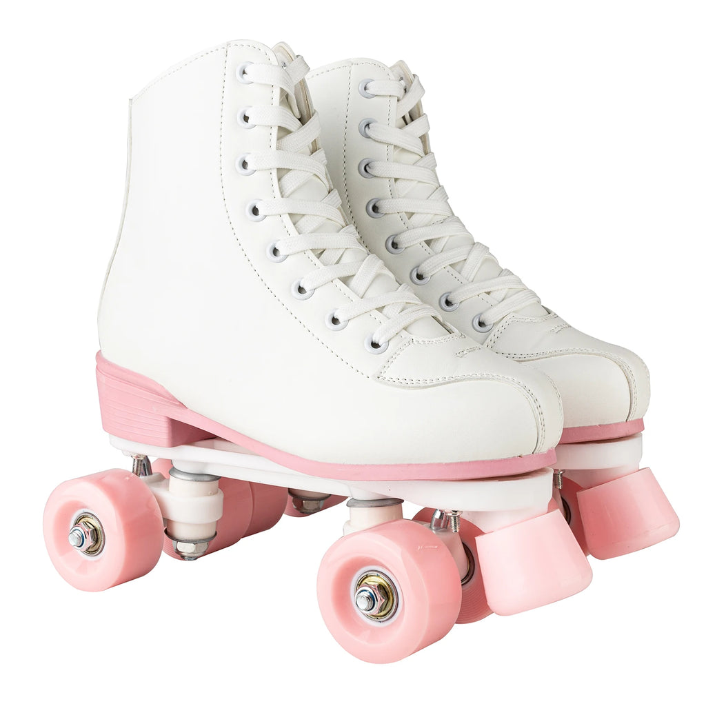 size 32-40 White Roller Skates for Women PU Leather Sneakers Flash Wheels Shoes for Beginners Teens for Woman Girls Boys Adult