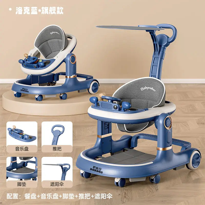New 4-in-1 Multifunctional Baby Walker Anti-Bow Legs Anti-Tip Design 360° Swivel Silent Wheels Suitable 6-18 Months Solid Color