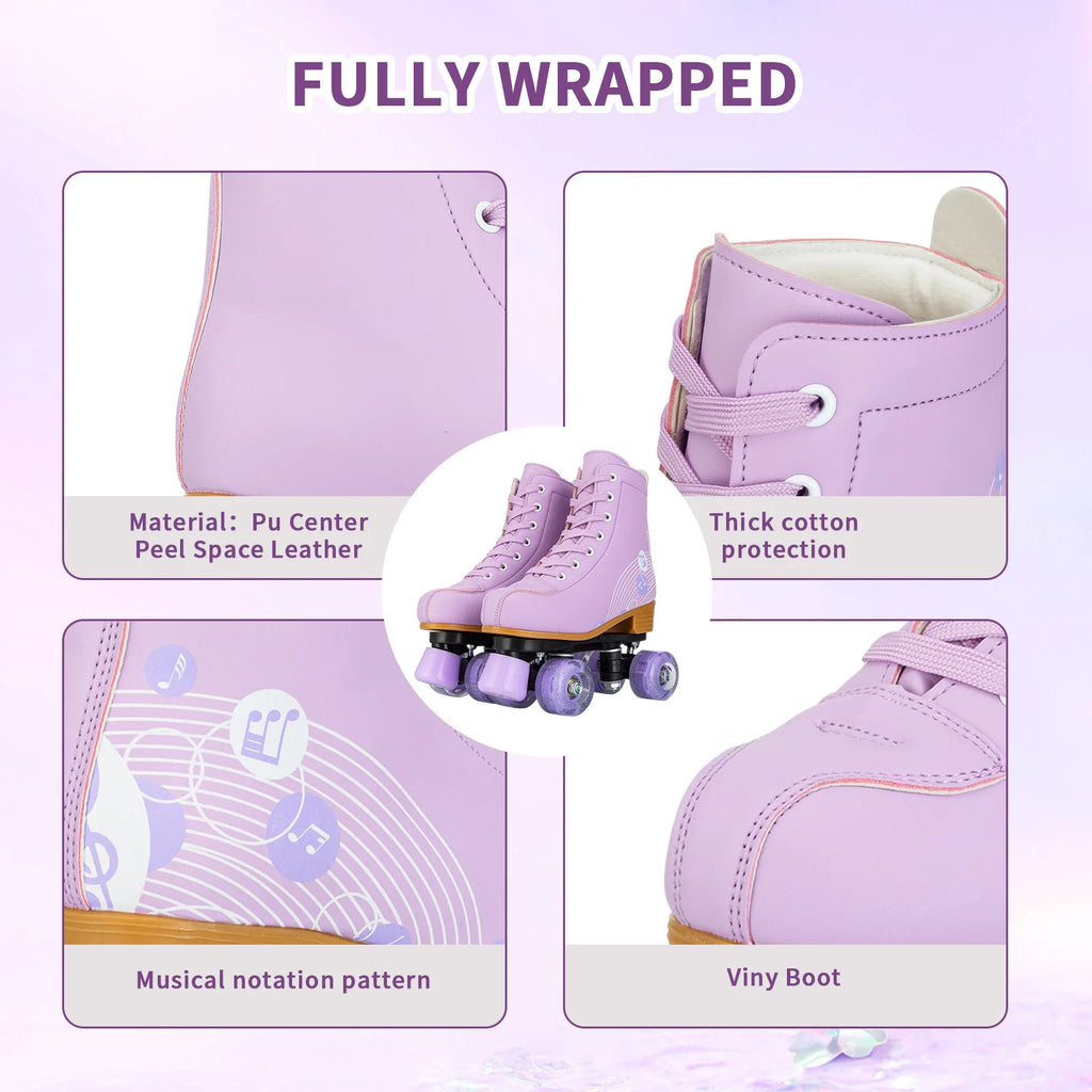 Pink Purple Blue Women Double Row Roller Skates Leather Breathable 4 wheel Sliding Skating Rollers sneakers size 31 32 33 34 35