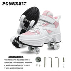 Women's High Top 4 Wheel Roller Shoes Fashionable Unisex Automatic Pop-up Sneakers With Wheels Dual-purpose Skating Casual Shoes