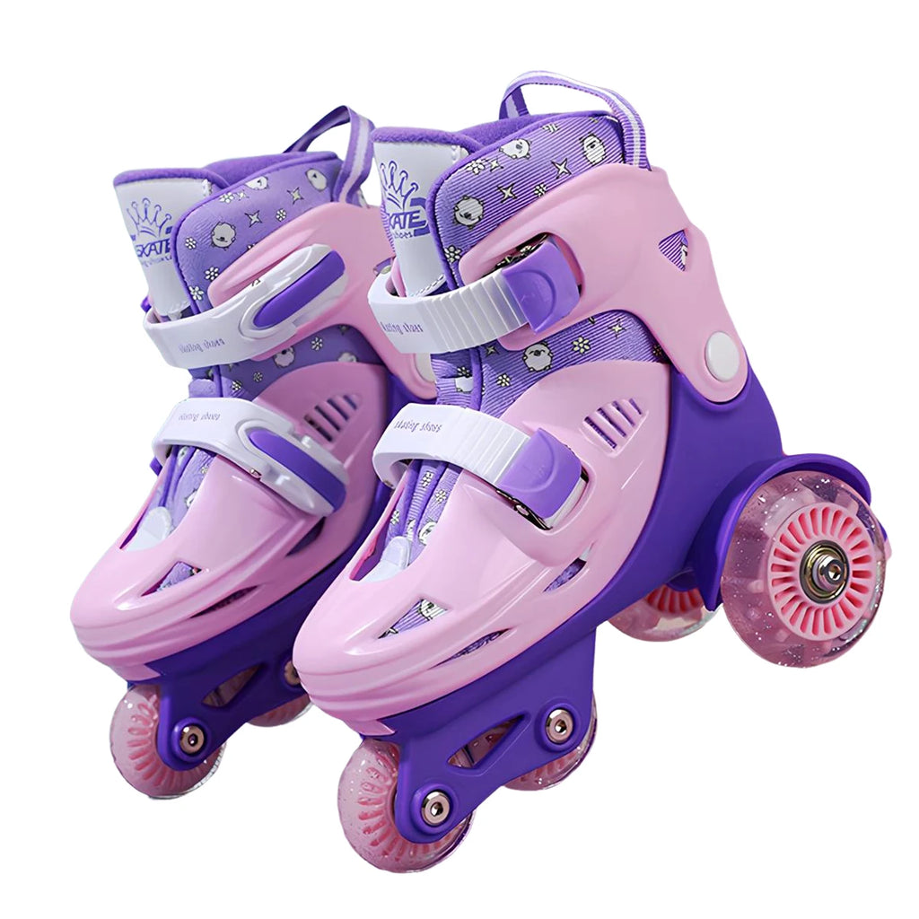 Kids Roller Skates Beginners Three-Point Roller Skates with Light up Wheels Adjustable Safety Assist Roller Skating Shoes