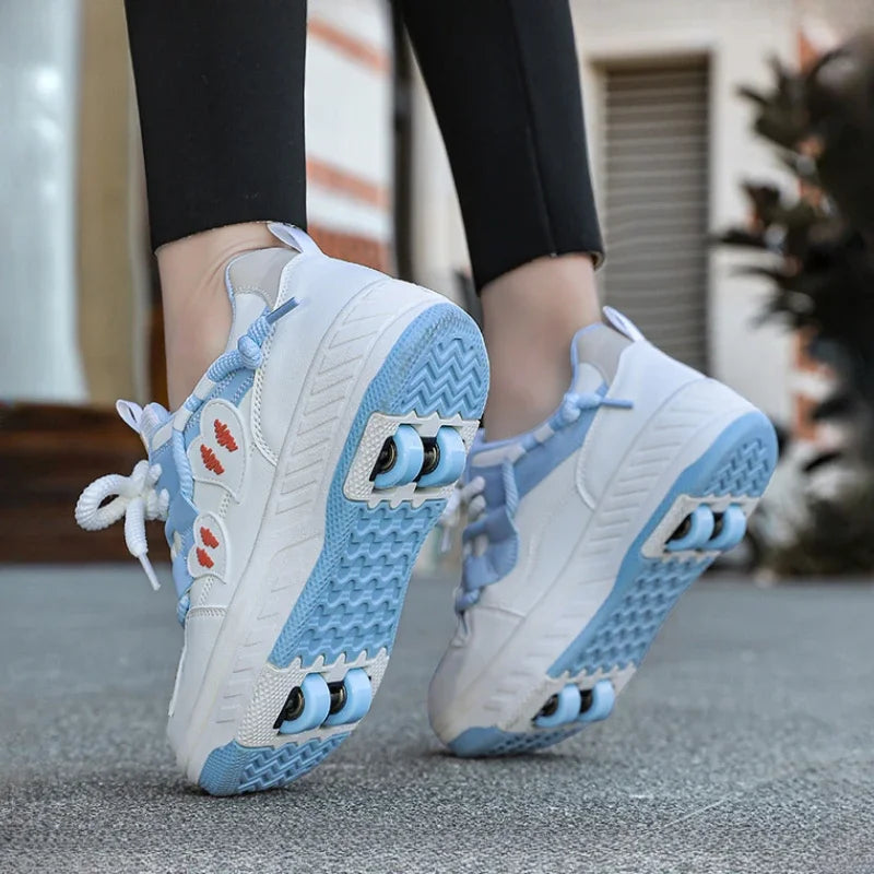 4 Wheels Roller Skate Shoes for Boys Girls Sneakers with Detachable Wheels Sport Shoe for Kids Removable Pulley Skate Skating