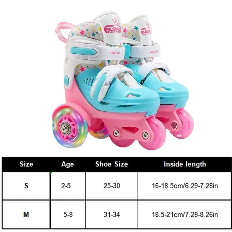 Flash Double Row Roller Skates Shoes Children's Speed Ice Skates Beginner 4-wheel Roller Skates Adjustable Size Rollers for Kids