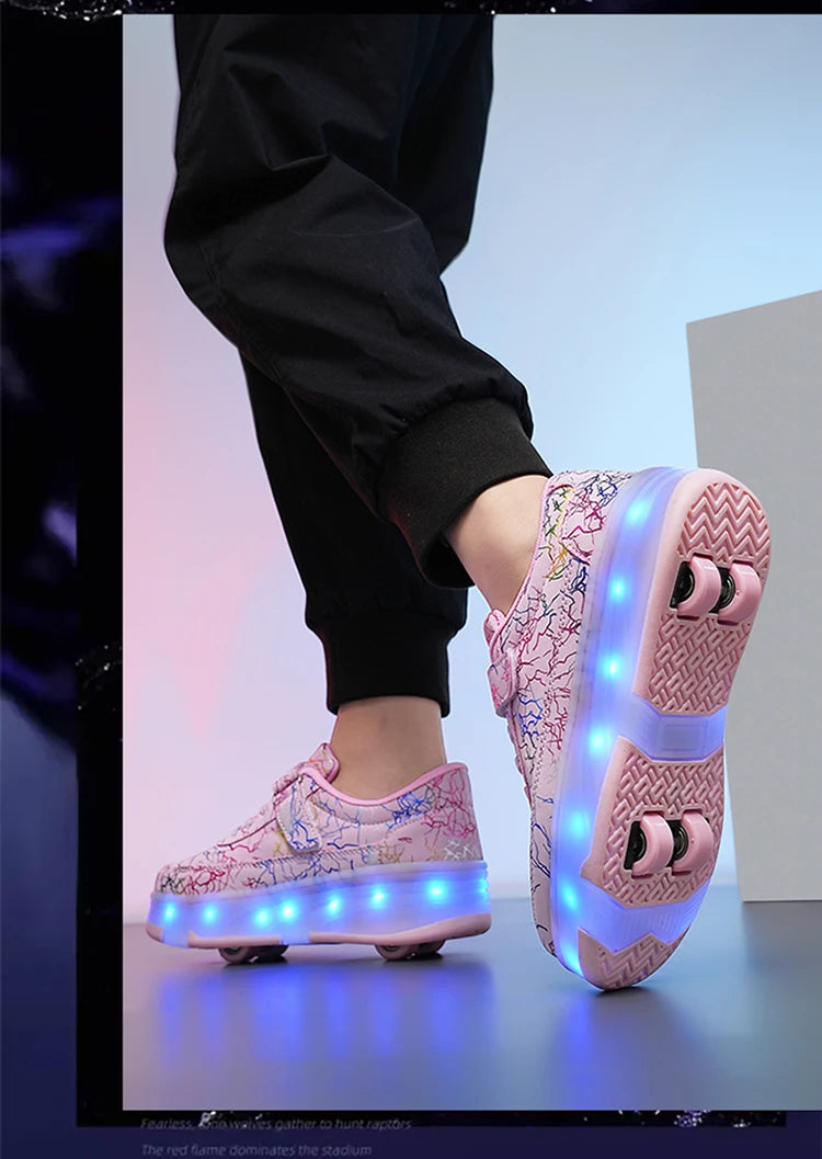 4 Wheel Dual-Use Roller Skates With Detachable Wheels,Sneakers, Boys And Girls Shoes With Wheels,Speed Skate