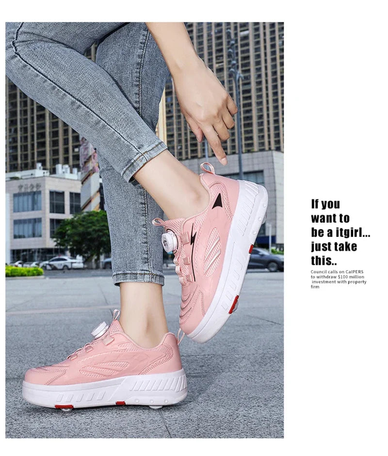 Double Row 4-Wheel Skates Roller Shoes with Wheels Dual-Purpose Roller Sneakers