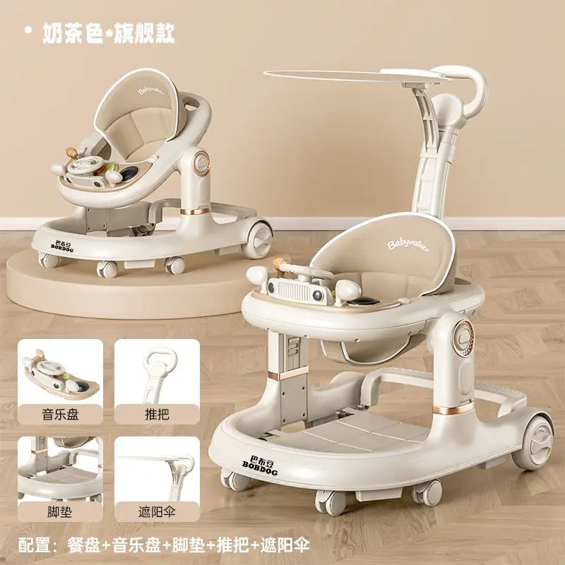 New 4-in-1 Multifunctional Baby Walker Anti-Bow Legs Anti-Tip Design 360° Swivel Silent Wheels Suitable 6-18 Months Solid Color
