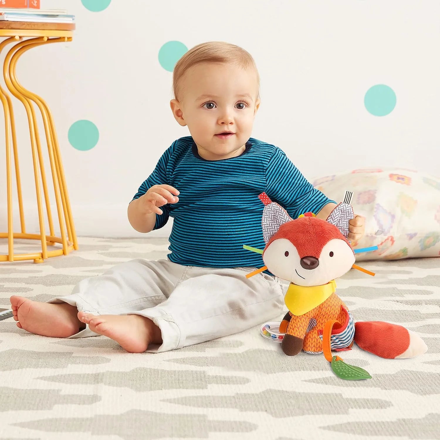 2-in-1 Fun Baby Activity and Teething Toy with Multi-Sensory Rattle and Textures,