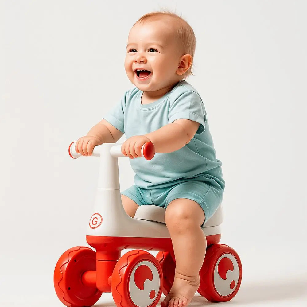 Cute 4 Wheels Baby Balance Bike with Music & Light Cartoon Mini Walker Balancing Sturdy Anti-slip Kids Scooter For 1-3 Years Old