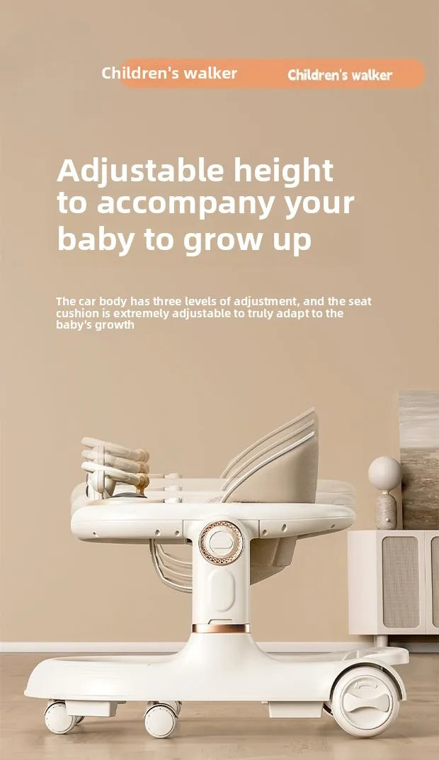 New 4-in-1 Multifunctional Baby Walker Anti-Bow Legs Anti-Tip Design 360° Swivel Silent Wheels Suitable 6-18 Months Solid Color