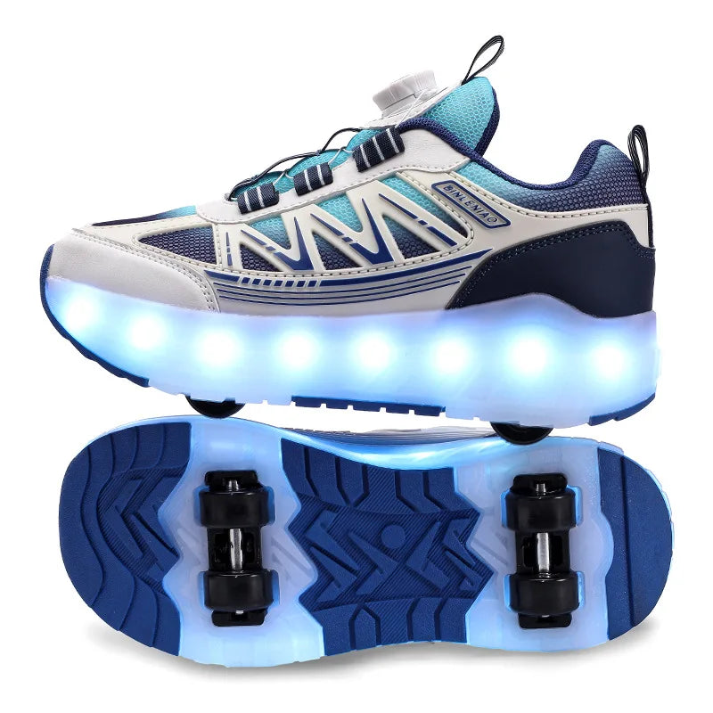 LED Lights Kids Roller Skate Shoes Detachable Boys Girls With 4 Wheels Running Deformation Adults Casual Parkour Skating Shoes
