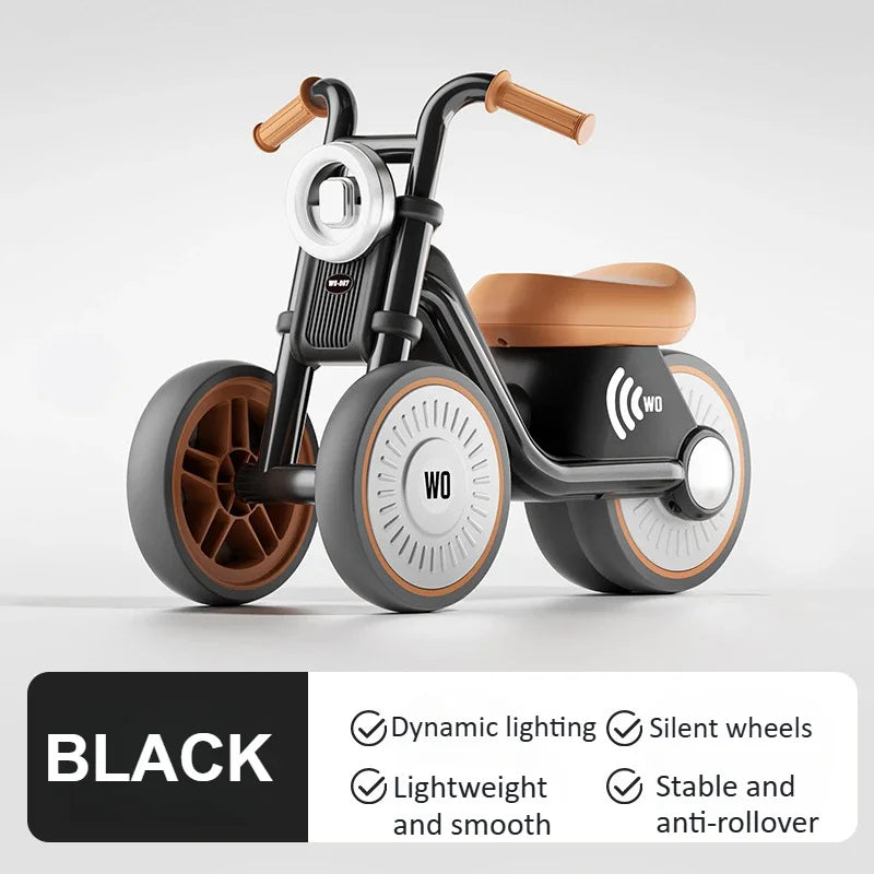 Kids Balance Bike Ride-on Motorcycle Toddler Balance Bike with Music & Lights Sturdy Non-Tip Design Quiet Wheels for Boys Girls