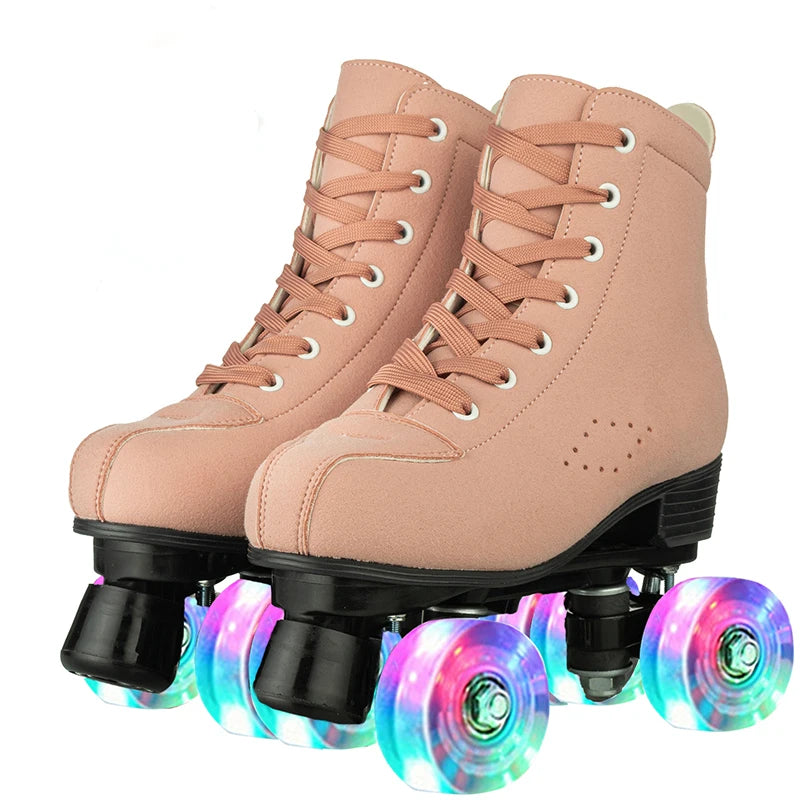 Pink Purple Blue Women Double Row Roller Skates Leather Breathable 4 wheel Sliding Skating Rollers sneakers size 31 32 33 34 35