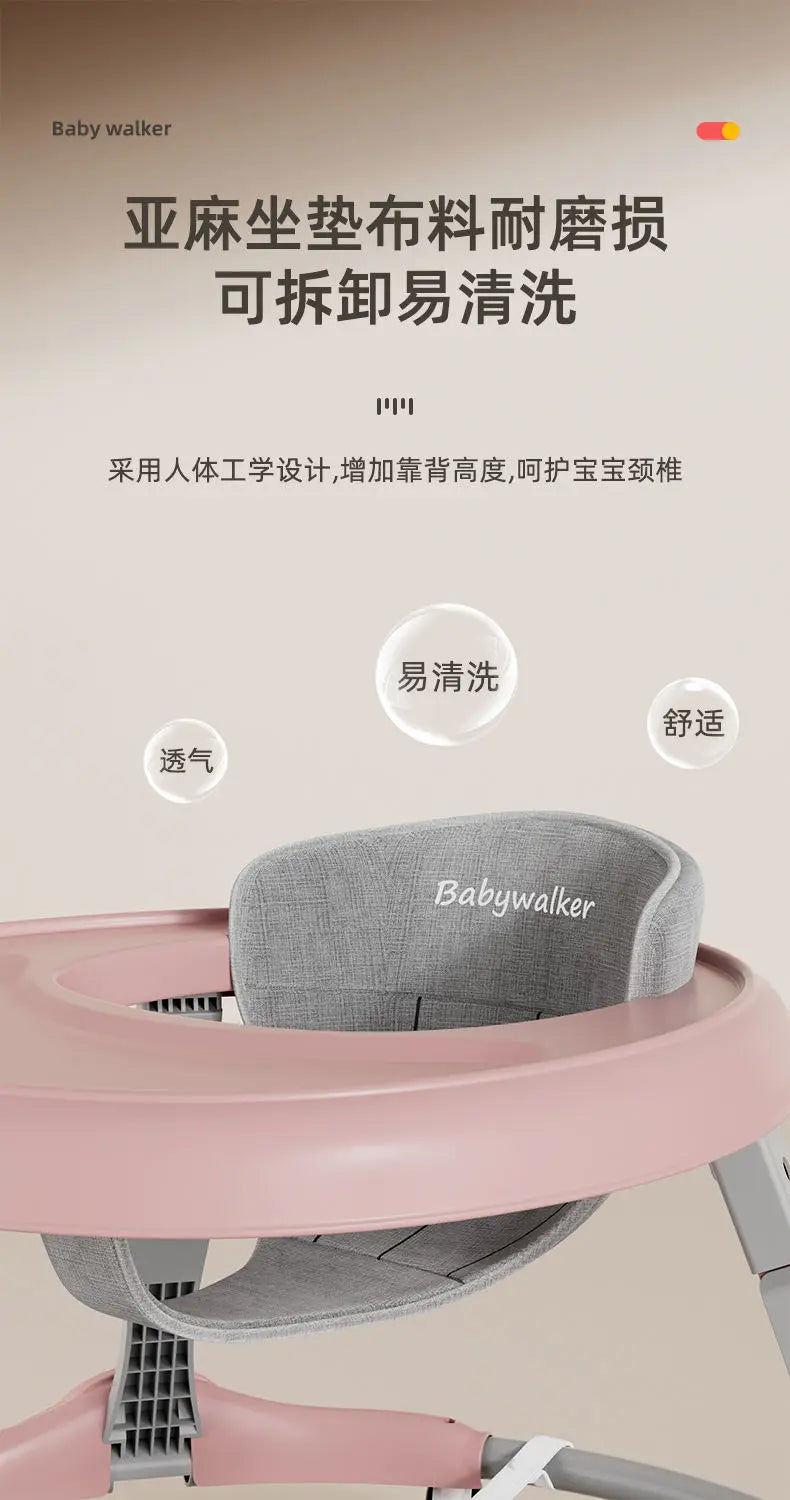 Baby Walker 7-speed Adjustable Music Multi-function Anti-O-leg Anti-rollover Folding Baby Walker for 6-18 Months