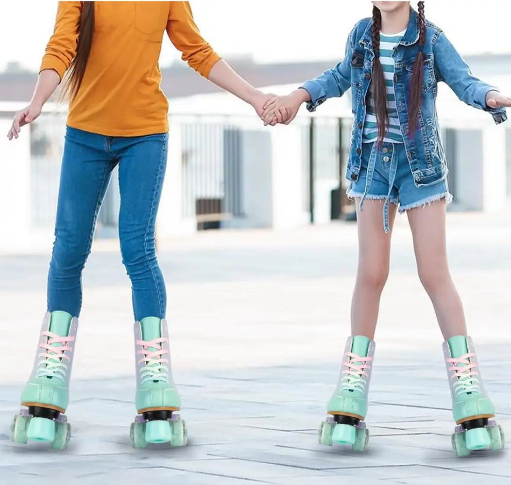 size 32 -41 Leather Double Row Roller Skates Inline Skate Shoes 4 Wheels Sneakers Women Men Adults Outdoor Sports Ice Skating