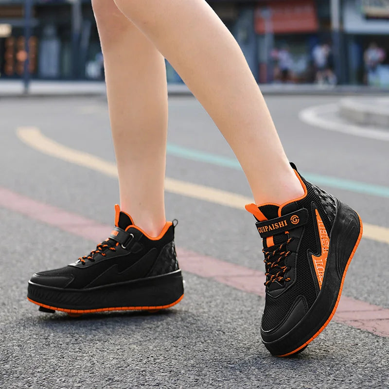 New Boys' 2 Wheel Dual-use Luminous Roller Skates For Boys And Girls Students Outdoor Wheeled Sports Shoes