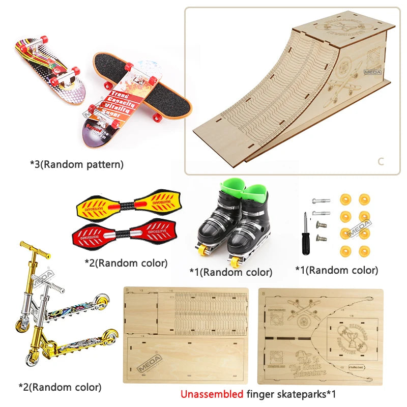 Plastic Fingerboard Toys with Scooter Roller Skating Shoes Tools Wooden Skateboard Platform Finger Skteboard Kits for Kids